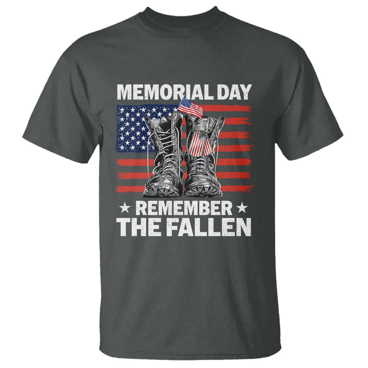Memorial Day Remember The Fallen T Shirt Veteran Military Vintage USA Flag TS10 Dark Heather Print Your Wear