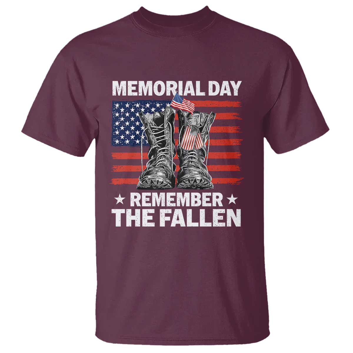 Memorial Day Remember The Fallen T Shirt Veteran Military Vintage USA Flag TS10 Maroon Print Your Wear