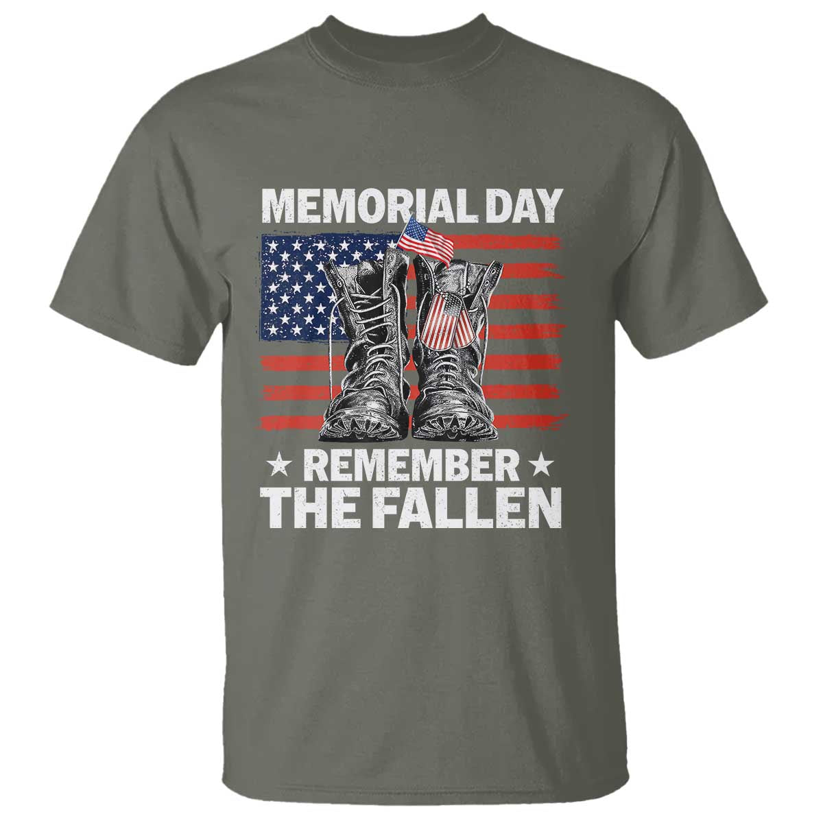 Memorial Day Remember The Fallen T Shirt Veteran Military Vintage USA Flag TS10 Military Green Print Your Wear