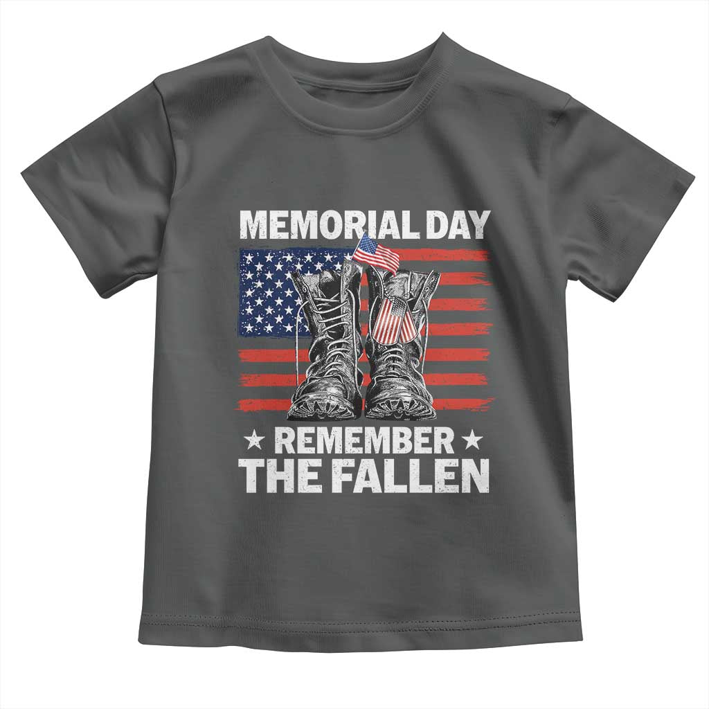 Memorial Day Remember The Fallen Toddler T Shirt Veteran Military Vintage USA Flag TS10 Dark Heather Print Your Wear