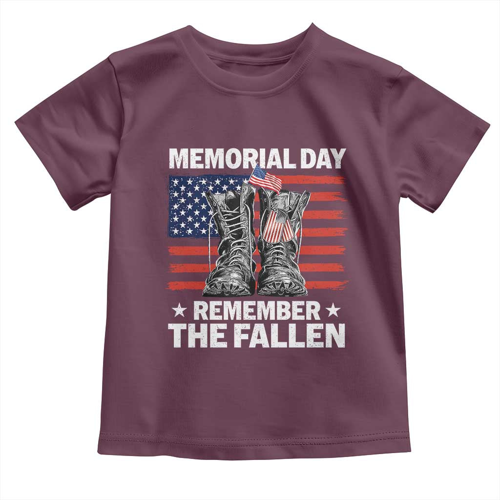 Memorial Day Remember The Fallen Toddler T Shirt Veteran Military Vintage USA Flag TS10 Maroon Print Your Wear