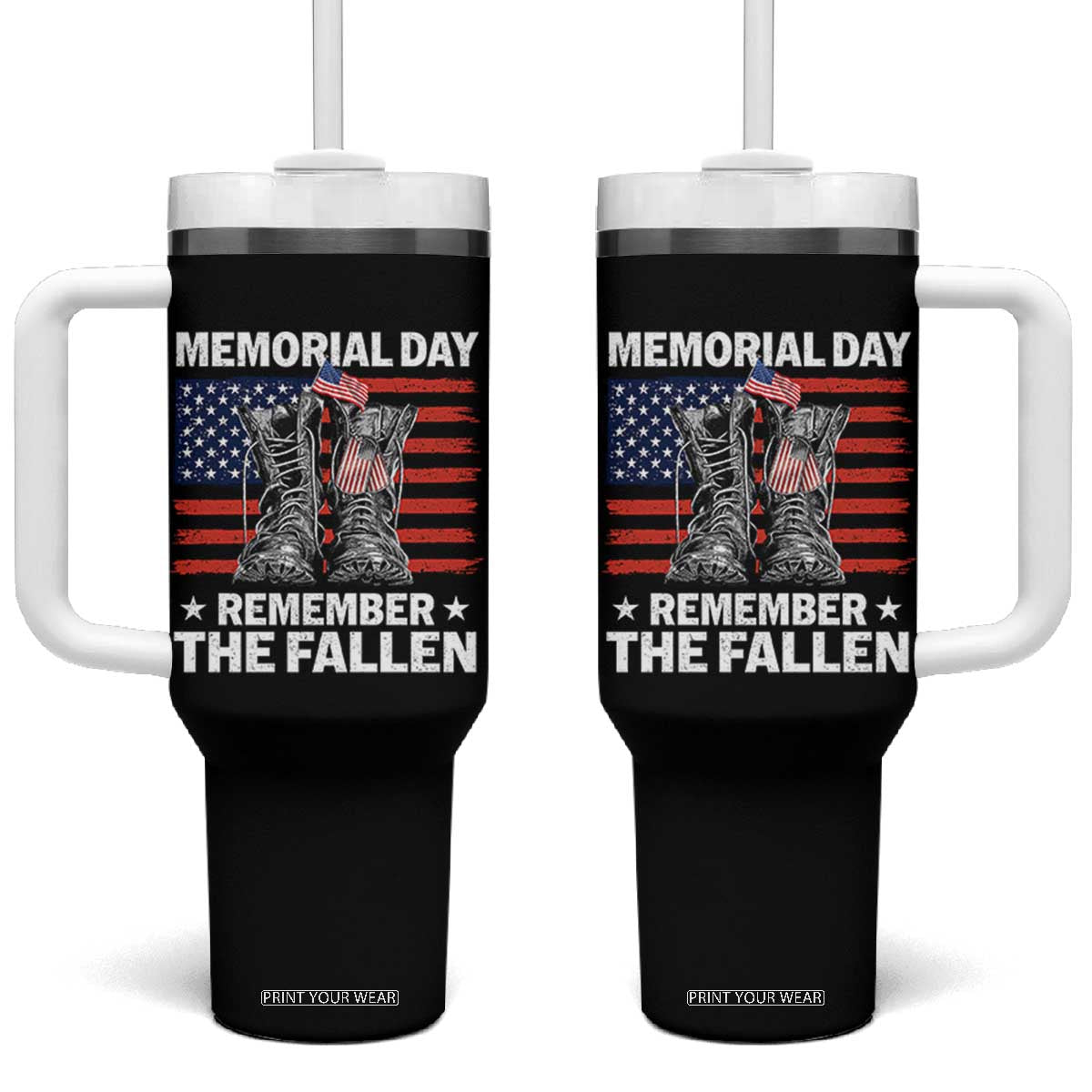 Memorial Day Remember The Fallen Tumbler With Handle Veteran Military Vintage USA Flag TS10 One Size: 40 oz Black Print Your Wear