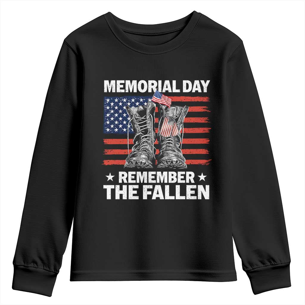 Memorial Day Remember The Fallen Youth Sweatshirt Veteran Military Vintage USA Flag TS10 Black Print Your Wear