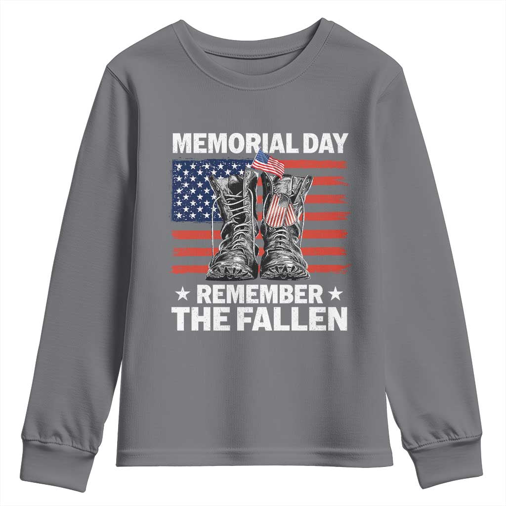 Memorial Day Remember The Fallen Youth Sweatshirt Veteran Military Vintage USA Flag TS10 Charcoal Print Your Wear