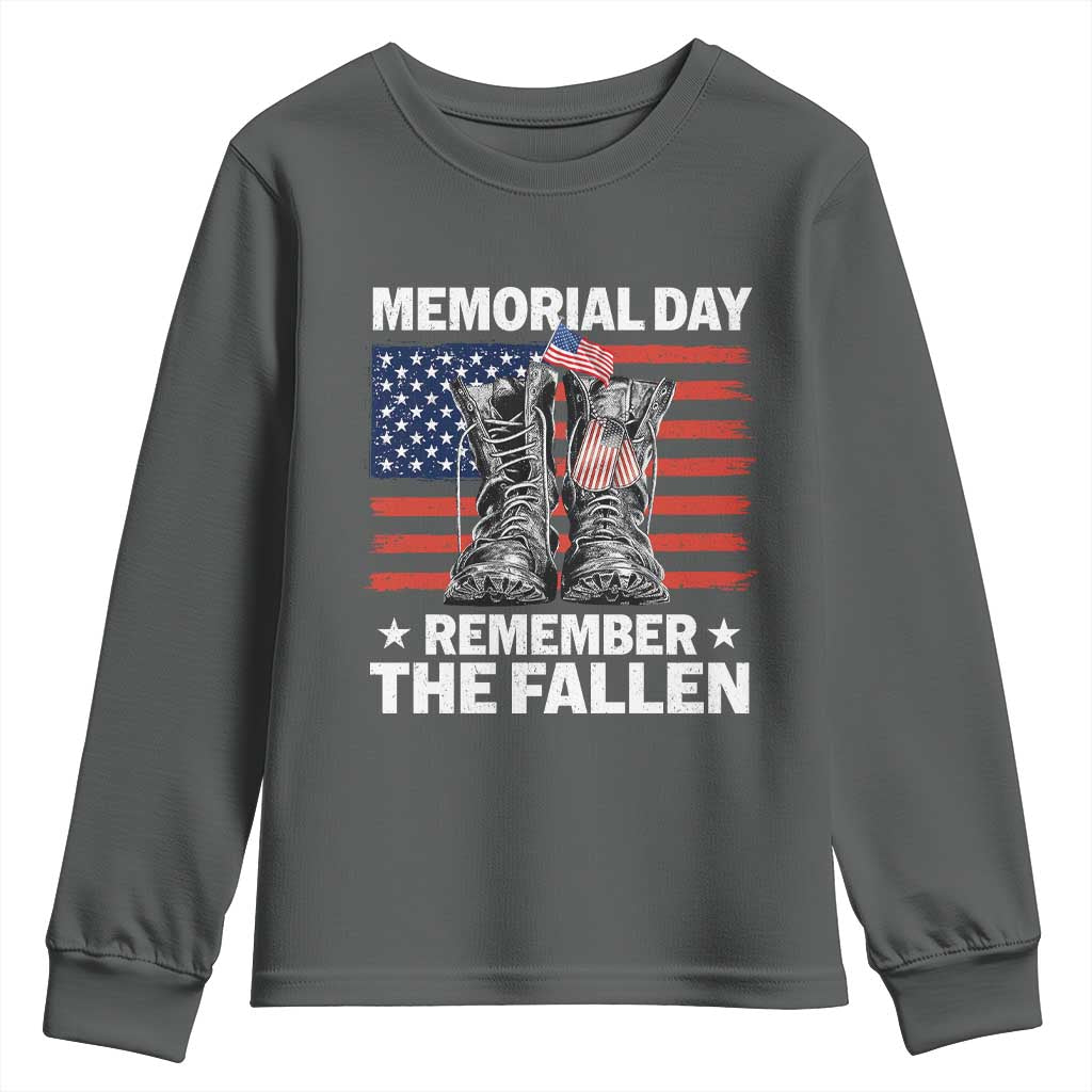 Memorial Day Remember The Fallen Youth Sweatshirt Veteran Military Vintage USA Flag TS10 Dark Heather Print Your Wear