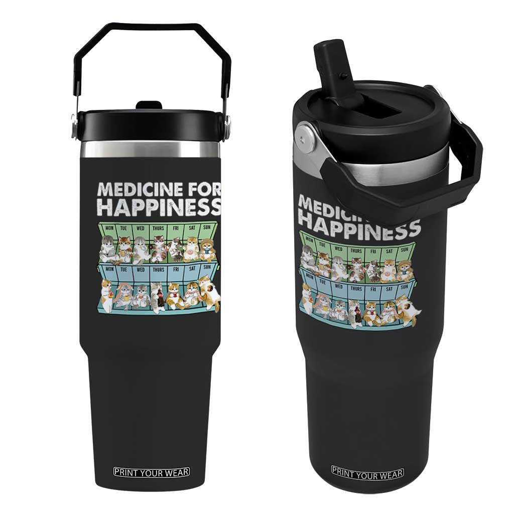 Mental Health Flip Straw Tumbler Medicine For Happiness Cute Cat TS09 One Size: 30 oz Black Print Your Wear
