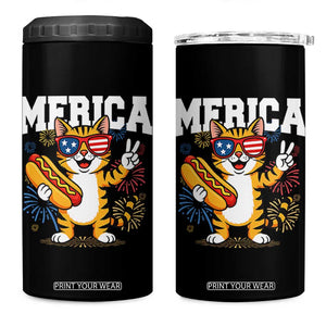 Merica Cat 4 in 1 Can Cooler Tumbler Funny 4th of July Hot Dog and Fireworks Patriotic USA Flag TS02 One Size: 16 oz Black Print Your Wear