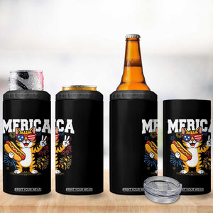 Merica Cat 4 in 1 Can Cooler Tumbler Funny 4th of July Hot Dog and Fireworks Patriotic USA Flag TS02 Print Your Wear