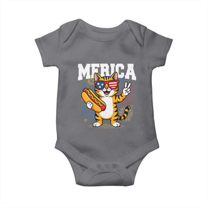 Merica Cat Baby Onesie Funny 4th of July Hot Dog and Fireworks Patriotic USA Flag TS02 Charcoal Print Your Wear