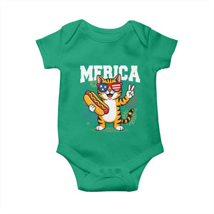 Merica Cat Baby Onesie Funny 4th of July Hot Dog and Fireworks Patriotic USA Flag TS02 Irish Green Print Your Wear