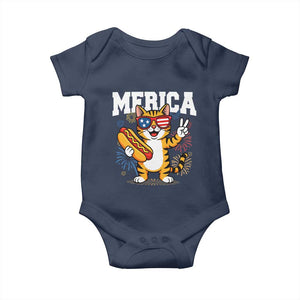 Merica Cat Baby Onesie Funny 4th of July Hot Dog and Fireworks Patriotic USA Flag TS02 Navy Print Your Wear