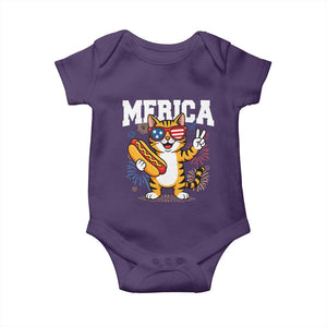 Merica Cat Baby Onesie Funny 4th of July Hot Dog and Fireworks Patriotic USA Flag TS02 Purple Print Your Wear