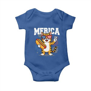Merica Cat Baby Onesie Funny 4th of July Hot Dog and Fireworks Patriotic USA Flag TS02 Royal Blue Print Your Wear