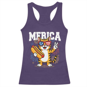 Merica Cat Racerback Tank Top Funny 4th of July Hot Dog and Fireworks Patriotic USA Flag TS02 Purple Print Your Wear