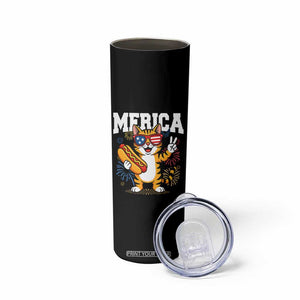 Merica Cat Skinny Tumbler Funny 4th of July Hot Dog and Fireworks Patriotic USA Flag TS02 Print Your Wear