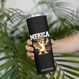Merica Cat Skinny Tumbler Funny 4th of July Hot Dog and Fireworks Patriotic USA Flag TS02 Print Your Wear
