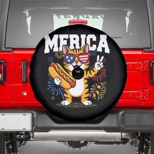 Merica Cat Spare Tire Cover Funny 4th of July Hot Dog and Fireworks Patriotic USA Flag TS02 Black Print Your Wear