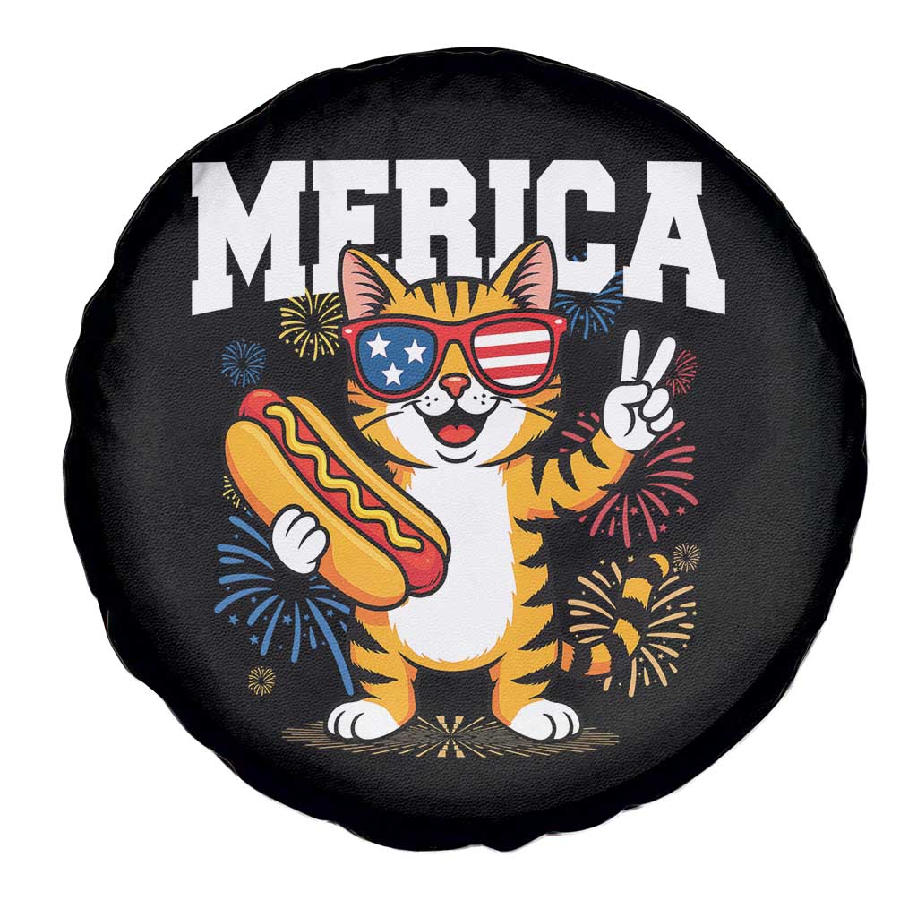 Merica Cat Spare Tire Cover Funny 4th of July Hot Dog and Fireworks Patriotic USA Flag TS02 Print Your Wear