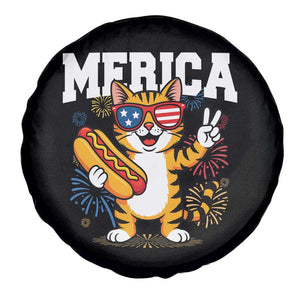 Merica Cat Spare Tire Cover Funny 4th of July Hot Dog and Fireworks Patriotic USA Flag TS02 Print Your Wear