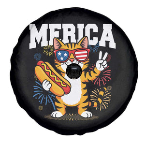 Merica Cat Spare Tire Cover Funny 4th of July Hot Dog and Fireworks Patriotic USA Flag TS02 Print Your Wear