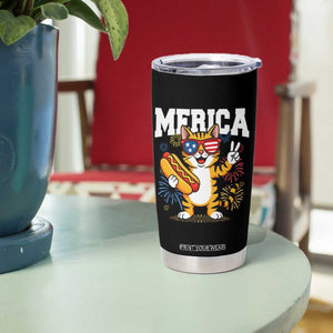 Merica Cat Tumbler Cup Funny 4th of July Hot Dog and Fireworks Patriotic USA Flag TS02 Print Your Wear