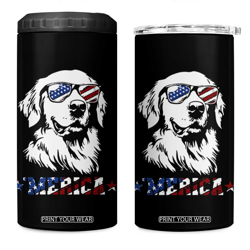 Merica Golden Retriever 4 in 1 Can Cooler Tumbler 4th of July Dog Patriotic Dog Mom TS10 One Size: 16 oz Black Print Your Wear