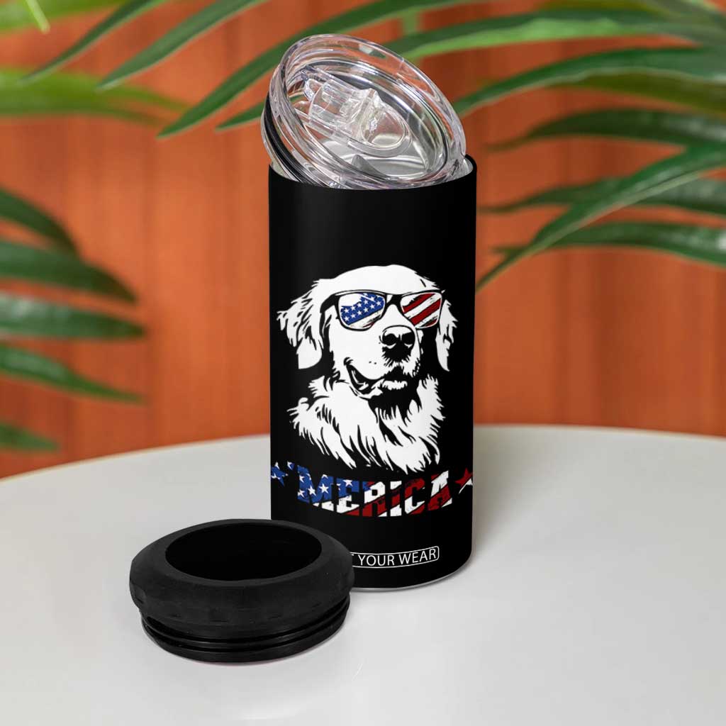 Merica Golden Retriever 4 in 1 Can Cooler Tumbler 4th of July Dog Patriotic Dog Mom TS10 Print Your Wear