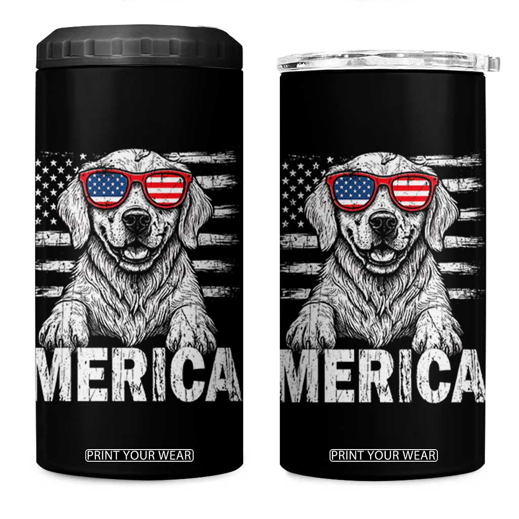 Merica Golden Retriever 4 in 1 Can Cooler Tumbler Patriotic Dog US Flag 4th Of July TS02 One Size: 16 oz Black Print Your Wear
