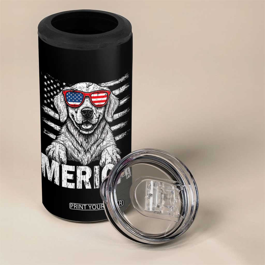 Merica Golden Retriever 4 in 1 Can Cooler Tumbler Patriotic Dog US Flag 4th Of July TS02 Print Your Wear