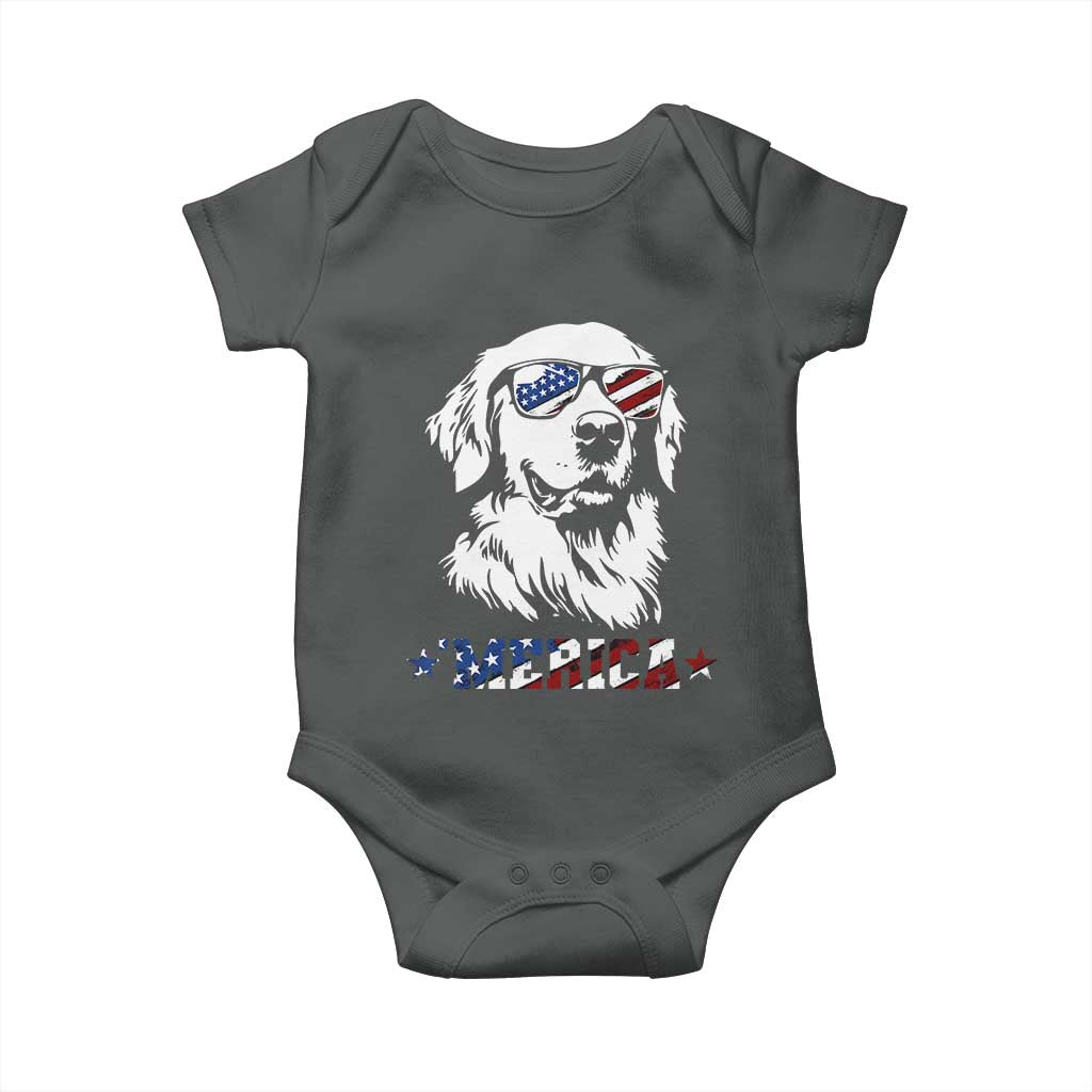 Merica Golden Retriever Baby Onesie 4th of July Dog Patriotic Dog Mom TS10 Dark Heather Print Your Wear