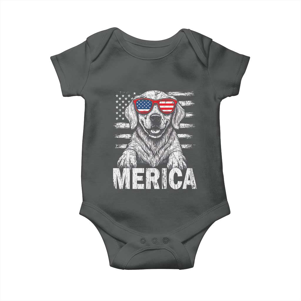 Merica Golden Retriever Baby Onesie Patriotic Dog US Flag 4th Of July TS02 Dark Heather Print Your Wear