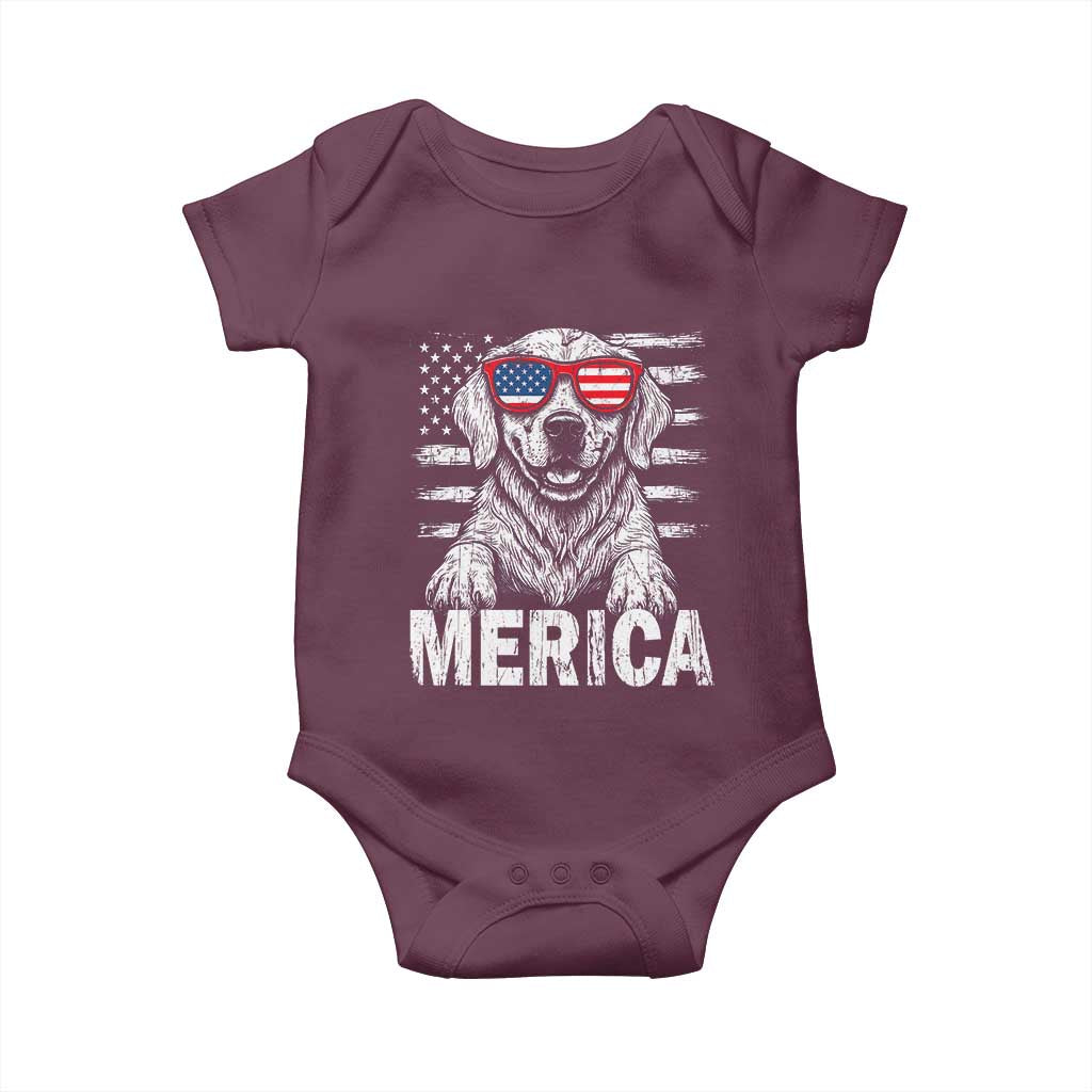 Merica Golden Retriever Baby Onesie Patriotic Dog US Flag 4th Of July TS02 Maroon Print Your Wear