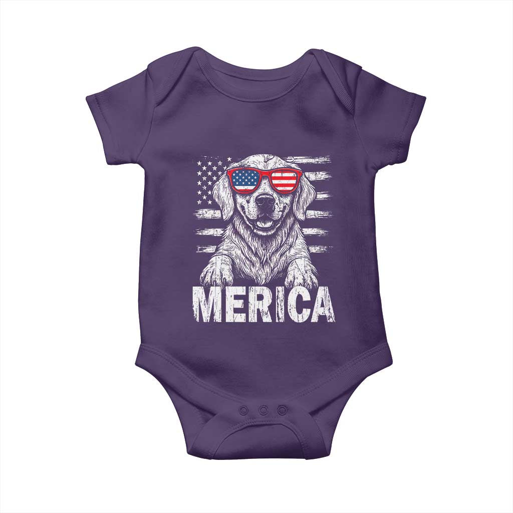 Merica Golden Retriever Baby Onesie Patriotic Dog US Flag 4th Of July TS02 Purple Print Your Wear