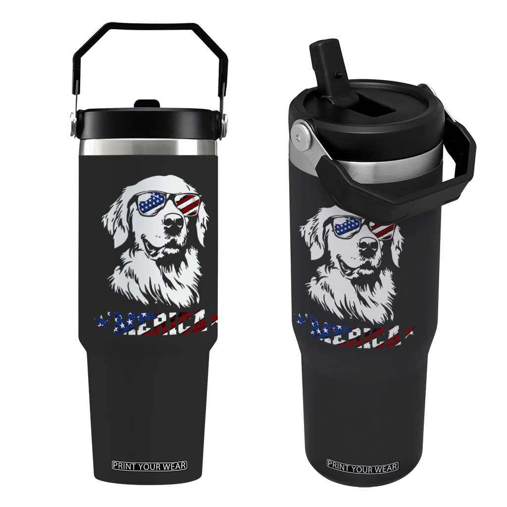 Merica Golden Retriever Flip Straw Tumbler 4th of July Dog Patriotic Dog Mom TS10 One Size: 30 oz Black Print Your Wear