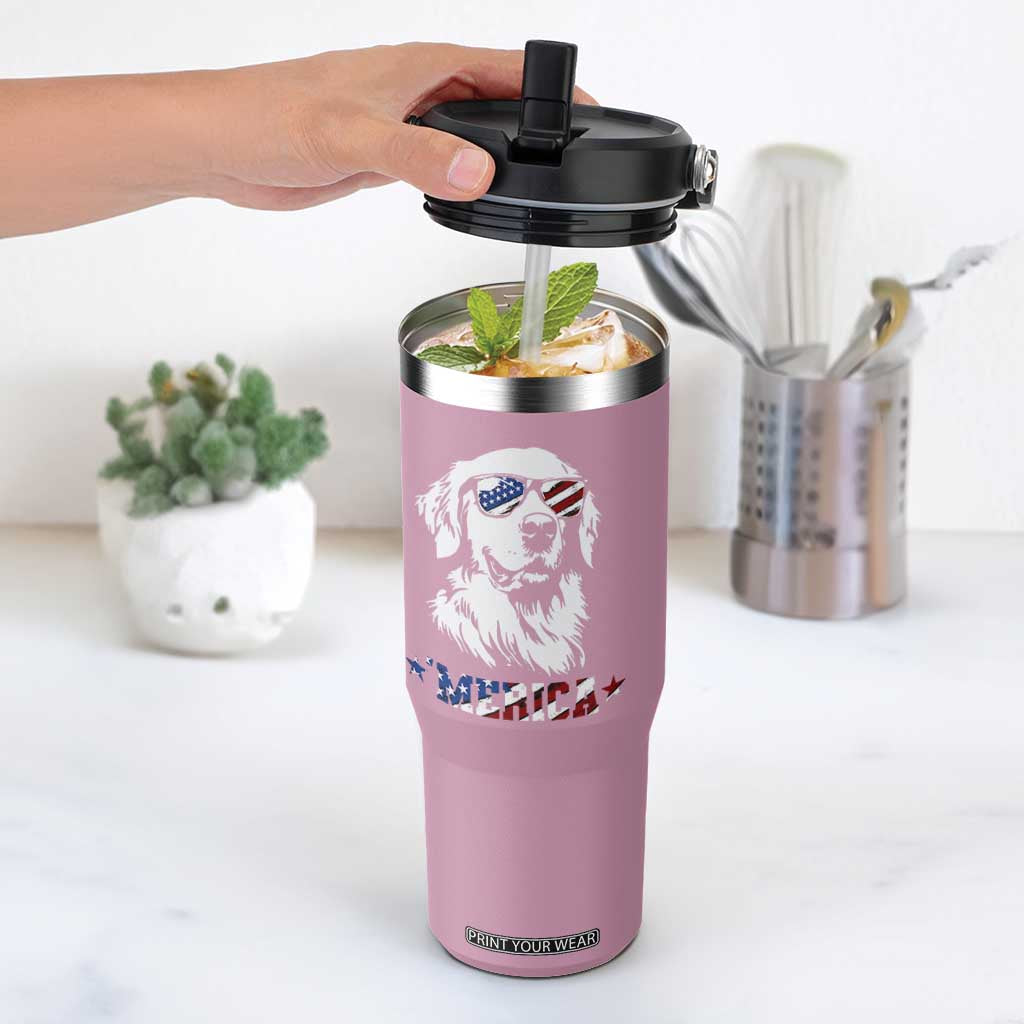 Merica Golden Retriever Flip Straw Tumbler 4th of July Dog Patriotic Dog Mom TS10 One Size: 30 oz Light Pink Print Your Wear