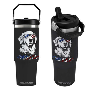 Merica Golden Retriever Flip Straw Tumbler 4th of July Dog Patriotic Dog Mom TS10 One Size: 30 oz Black Print Your Wear