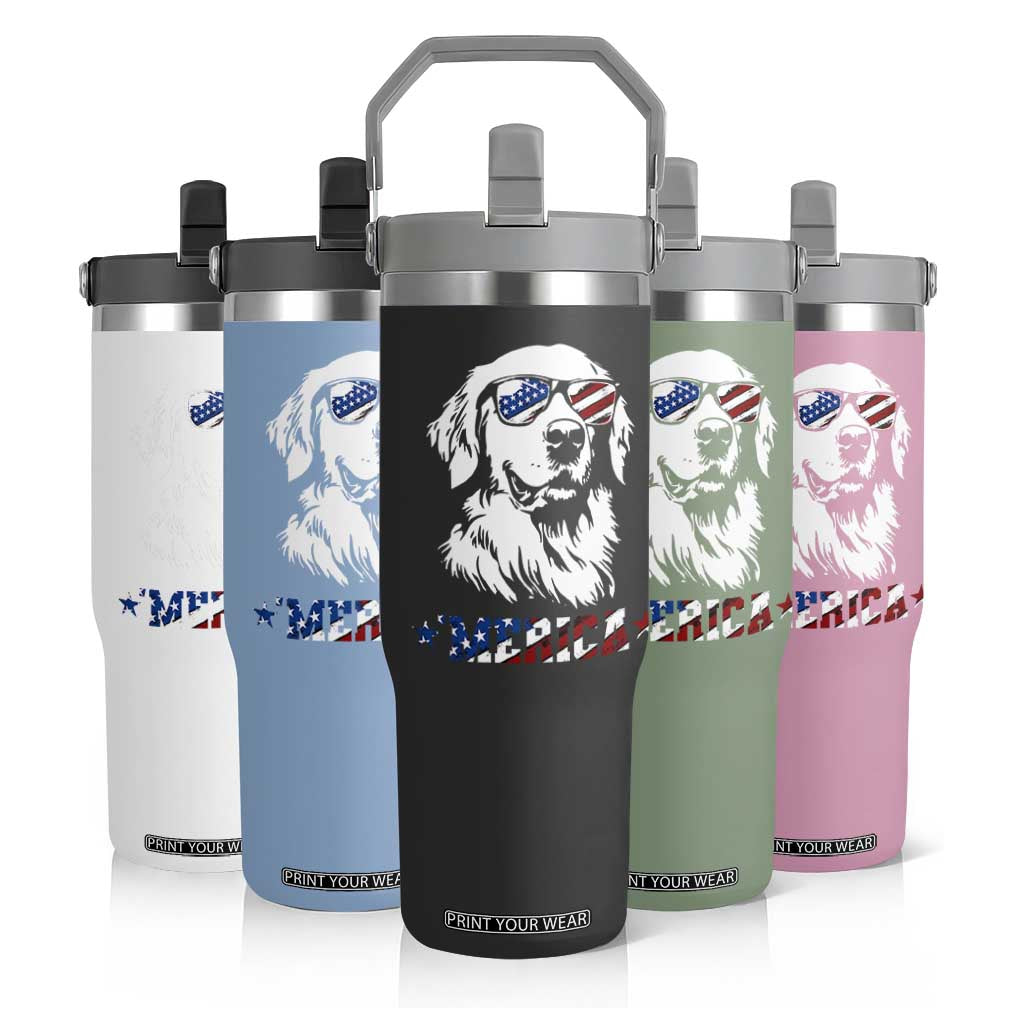 Merica Golden Retriever Flip Straw Tumbler 4th of July Dog Patriotic Dog Mom TS10 Print Your Wear