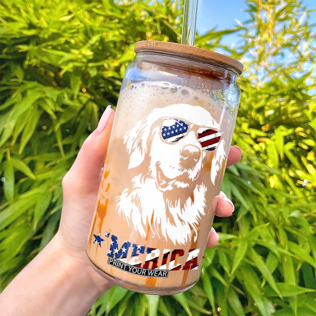 Merica Golden Retriever Glass Can 4th of July Dog Patriotic Dog Mom TS10 Print Your Wear