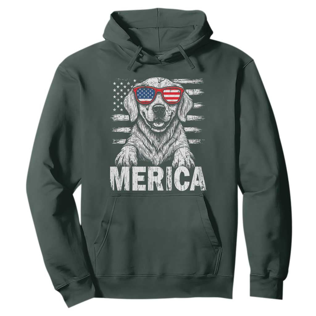 Merica Golden Retriever Hoodie Patriotic Dog US Flag 4th Of July TS02 Dark Forest Green Print Your Wear