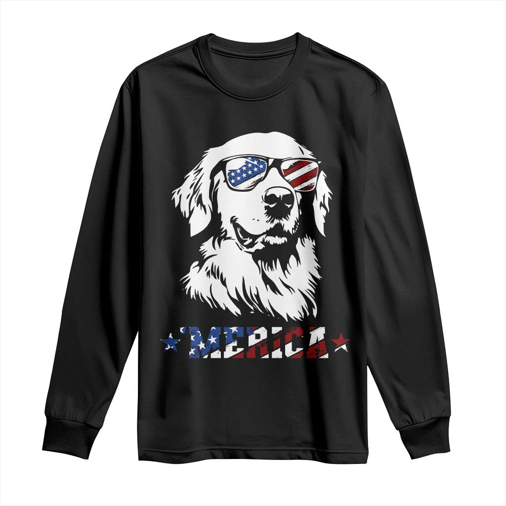Merica Golden Retriever Long Sleeve Shirt 4th of July Dog Patriotic Dog Mom TS10 Black Print Your Wear