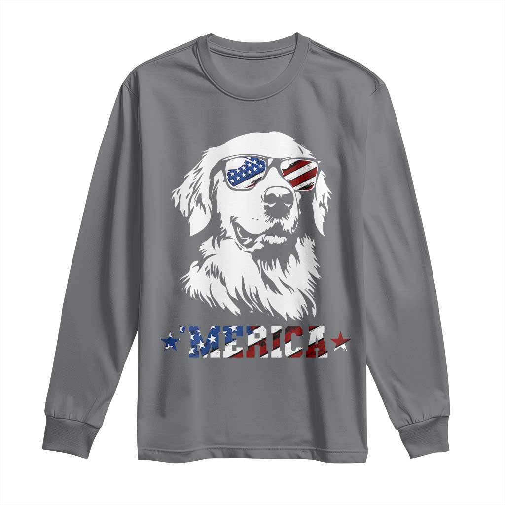 Merica Golden Retriever Long Sleeve Shirt 4th of July Dog Patriotic Dog Mom TS10 Charcoal Print Your Wear