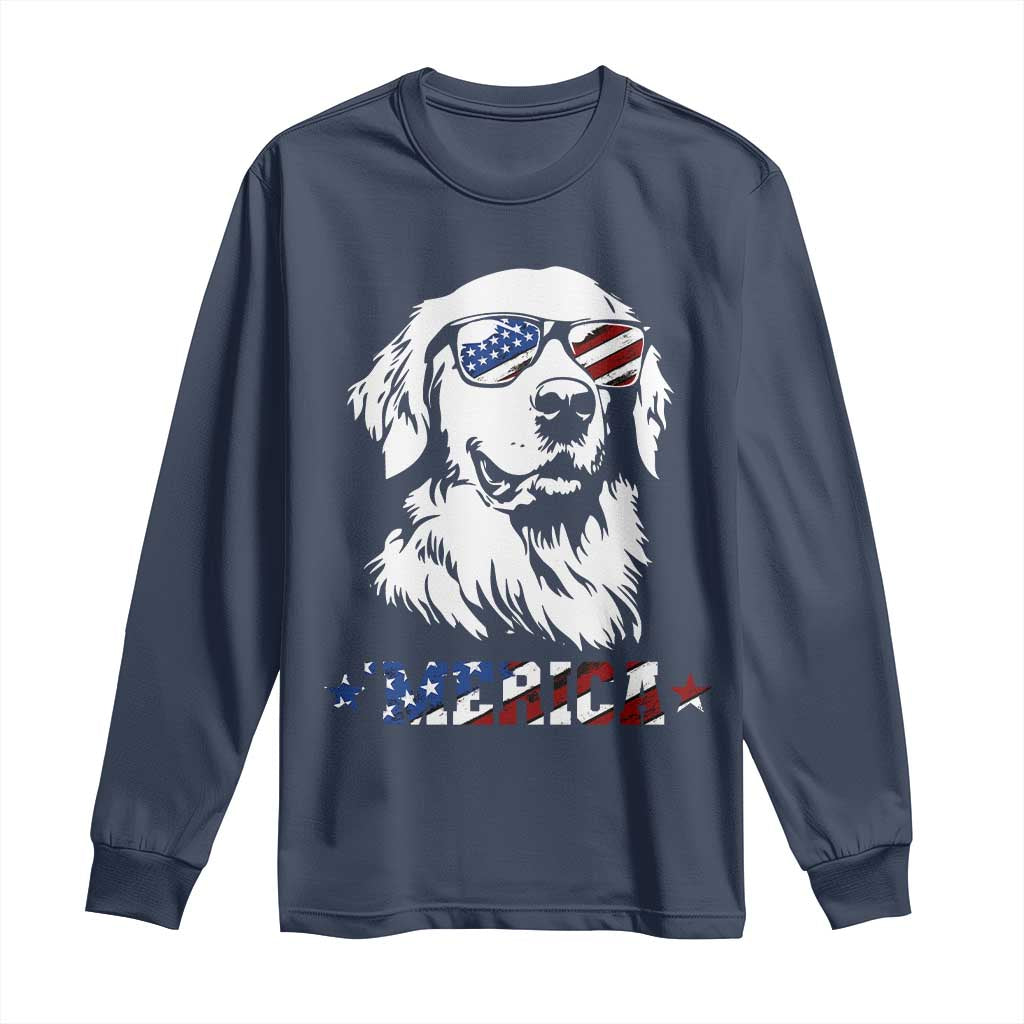 Merica Golden Retriever Long Sleeve Shirt 4th of July Dog Patriotic Dog Mom TS10 Navy Print Your Wear