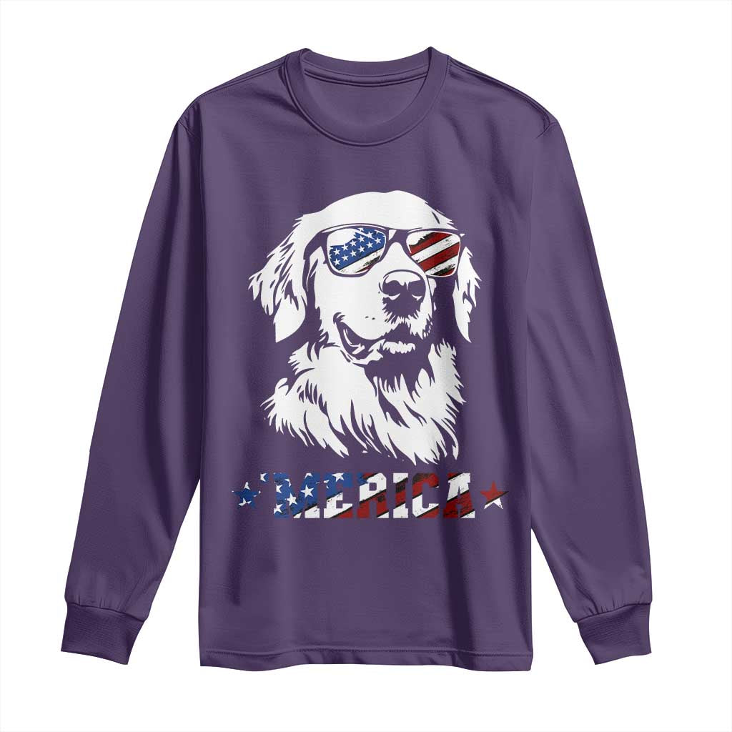 Merica Golden Retriever Long Sleeve Shirt 4th of July Dog Patriotic Dog Mom TS10 Purple Print Your Wear