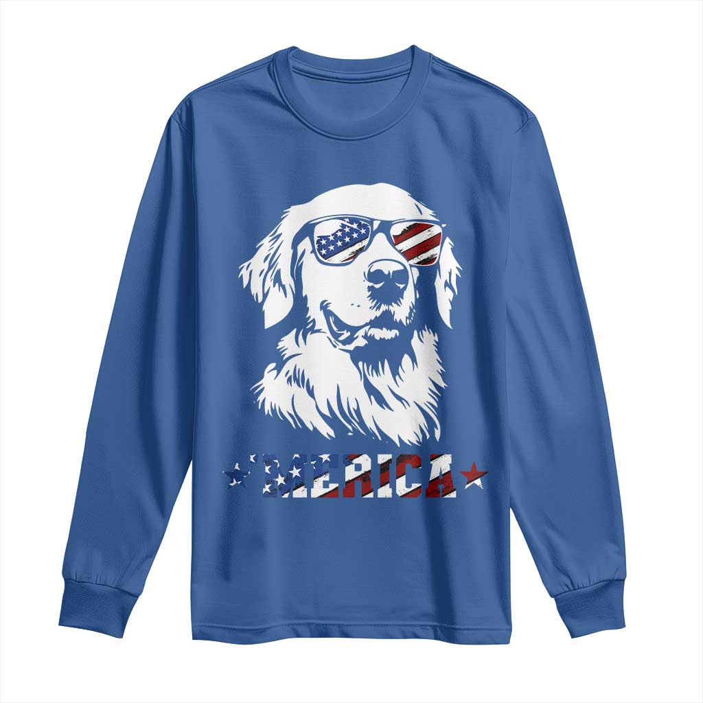 Merica Golden Retriever Long Sleeve Shirt 4th of July Dog Patriotic Dog Mom TS10 Royal Blue Print Your Wear