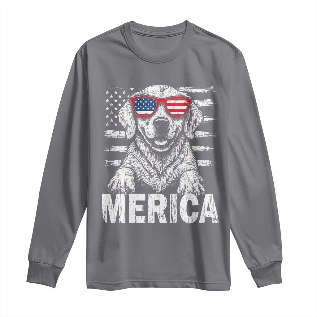 Merica Golden Retriever Long Sleeve Shirt Patriotic Dog US Flag 4th Of July TS02 Charcoal Print Your Wear