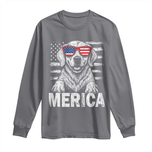 Merica Golden Retriever Long Sleeve Shirt Patriotic Dog US Flag 4th Of July TS02 Charcoal Print Your Wear