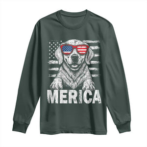 Merica Golden Retriever Long Sleeve Shirt Patriotic Dog US Flag 4th Of July TS02 Dark Forest Green Print Your Wear