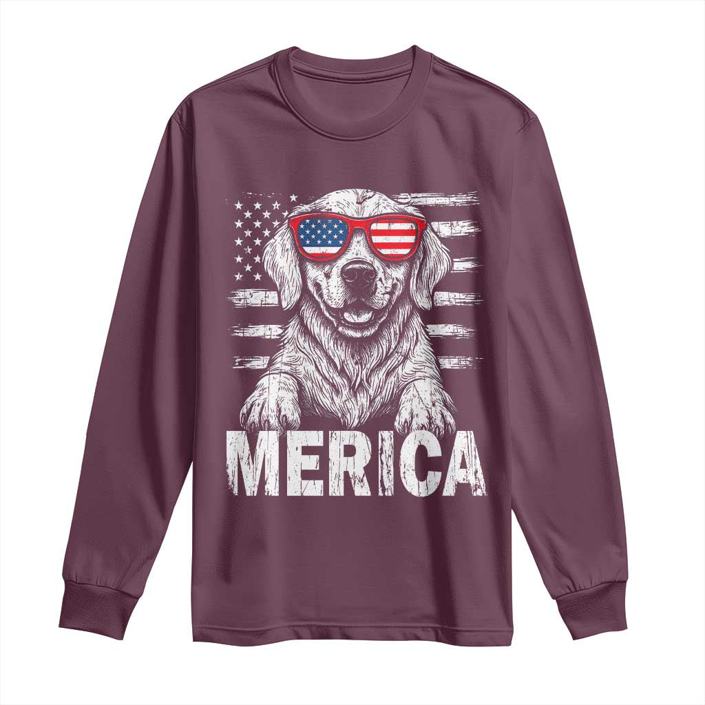 Merica Golden Retriever Long Sleeve Shirt Patriotic Dog US Flag 4th Of July TS02 Maroon Print Your Wear
