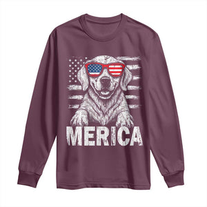 Merica Golden Retriever Long Sleeve Shirt Patriotic Dog US Flag 4th Of July TS02 Maroon Print Your Wear