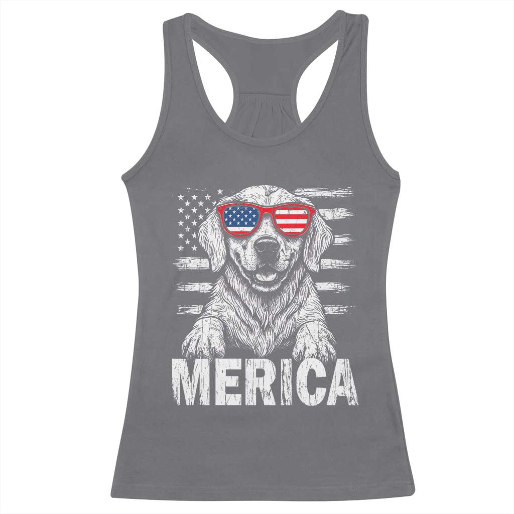 Merica Golden Retriever Racerback Tank Top Patriotic Dog US Flag 4th Of July TS02 Charcoal Print Your Wear